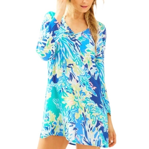Lilly Pulitzer Lantana Beach Tunic Wade And Sea Print Size Small V Neck - Picture 1 of 7